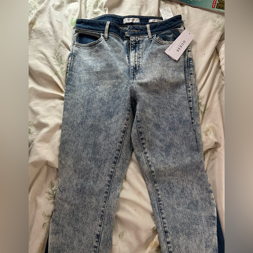 Guess Women's High Rise Acid Wash Jeans - Light Blue